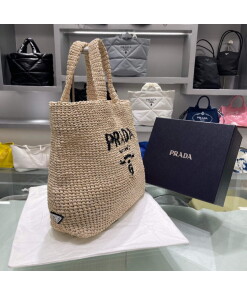 Replica Prada Small Raffia tote bag 1BG422 Apricot