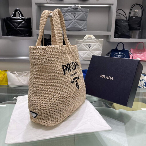 Replica Prada Small Raffia tote bag 1BG422 Apricot