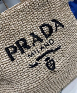 Replica Prada Small Raffia tote bag 1BG422 Apricot 2