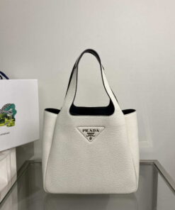 Replica Prada 1BG335 Tote Leather Bucket Handbag White