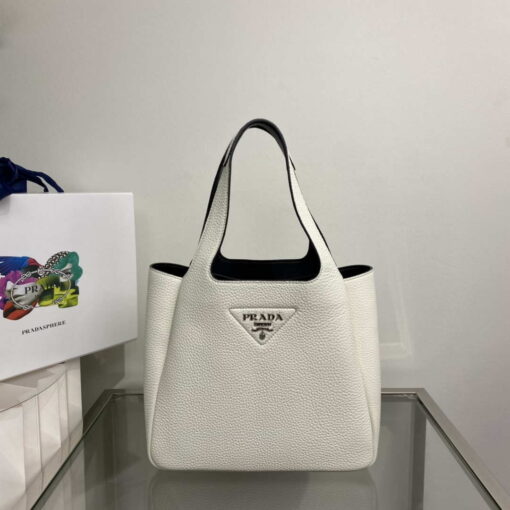 Replica Prada 1BG335 Tote Leather Bucket Handbag White