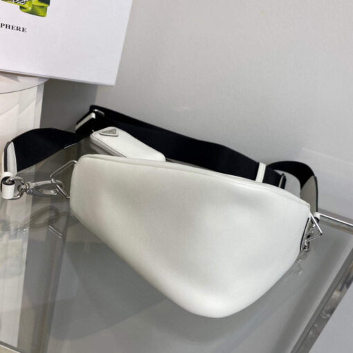 Replica Prada Leather Prada Triangle shoulder bag 1BH190 White 4