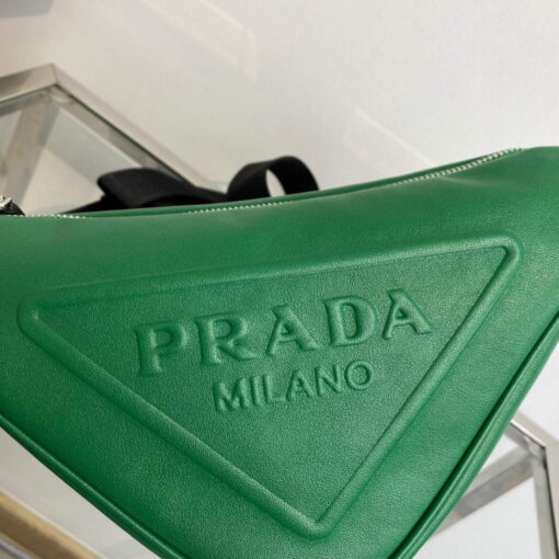 Replica Prada Leather Prada Triangle shoulder bag 1BH190 Green 3