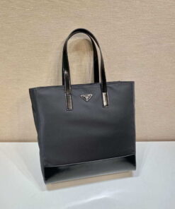 Replica Prada 2VG071 Re-Nylon and Leather tote Black 2