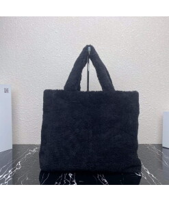 Replica Prada 1BG130 Shearling Tote Shoulder bag Black