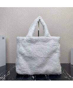 Replica Prada 1BG130 Shearling Tote Shoulder bag White