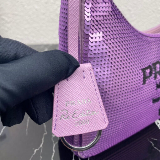 Replica Prada 1NE515 Re-Edition 2000 sequined Re-Nylon mini-bag Purple 5