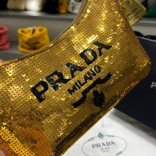 Replica Prada 1NE515 Re-Edition 2000 sequined Re-Nylon mini-bag Gold 6