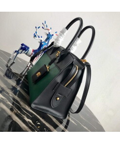 Replica Prada 1BA046 Medium Esplanade Leather Tote Bag Green and Black