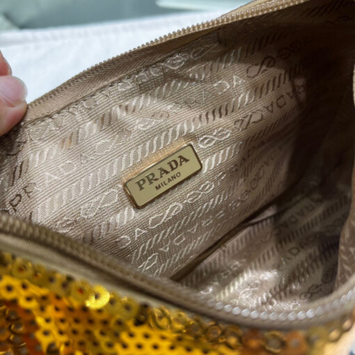 Replica Prada 1NE515 Re-Edition 2000 sequined Re-Nylon mini-bag Gold 8