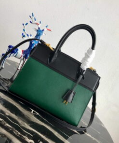 Replica Prada 1BA046 Medium Esplanade Leather Tote Bag Green and Black 2