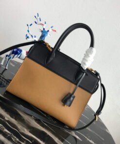 Replica Prada 1BA046 Medium Esplanade Leather Tote Bag Apricot and Black 2