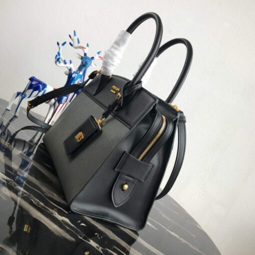 Replica Prada 1BA046 Medium Esplanade Leather Tote Bag Grey and Black