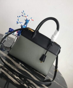 Replica Prada 1BA046 Medium Esplanade Leather Tote Bag Grey and Black 2