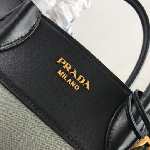 Replica Prada 1BA046 Medium Esplanade Leather Tote Bag Grey and Black 4