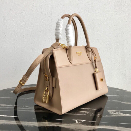 Replica Prada 1BA046 Medium Esplanade Leather Tote Bag Apricot