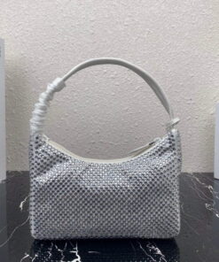 Replica Prada 1NE515 Satin mini-bag with artificial crystals white