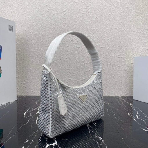 Replica Prada 1NE515 Satin mini-bag with artificial crystals white 2