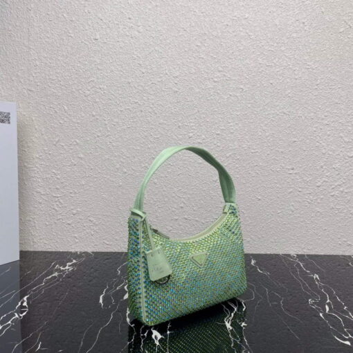 Replica Prada 1NE515 Satin mini-bag with artificial crystals Green 2