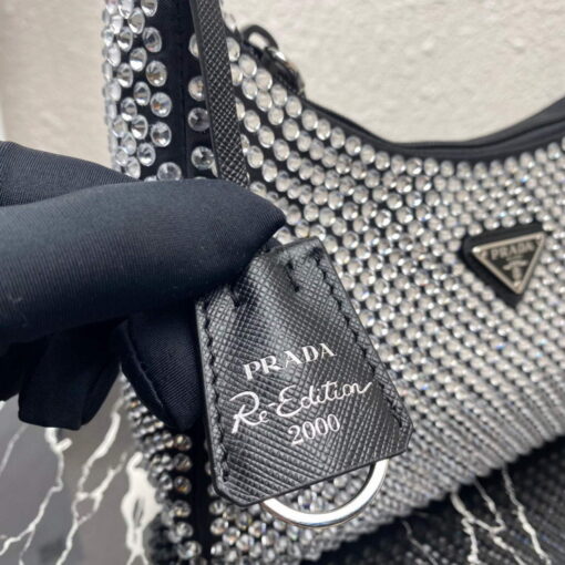 Replica Prada 1NE515 Satin mini-bag with artificial crystals Black 5