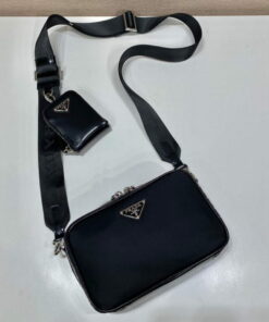 Replica Prada 2VH070 Saffiano nylon leather Prada Brique bag Black 2