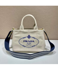 Replica Prada 1BG439 Denim Tote bag White