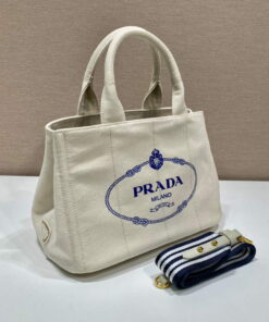 Replica Prada 1BG439 Denim Tote bag White 2