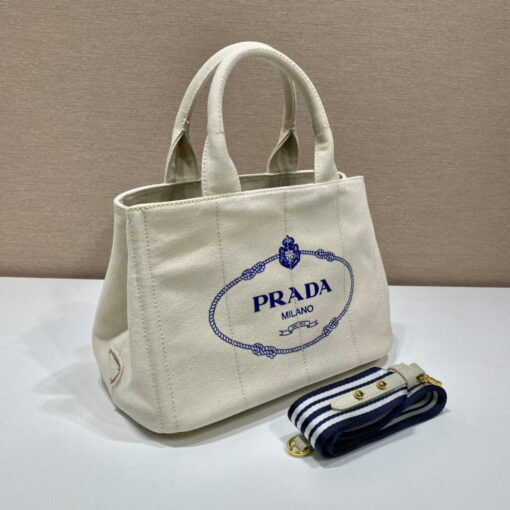 Replica Prada 1BG439 Denim Tote bag White 2