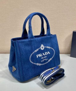 Replica Prada 1BG439 Denim Tote bag Blue 2