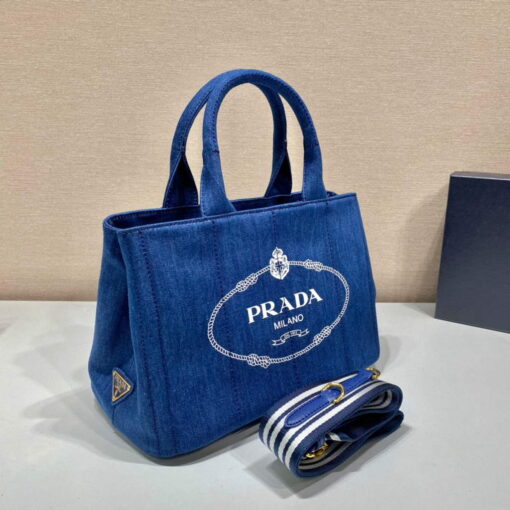 Replica Prada 1BG439 Denim Tote bag Blue 2