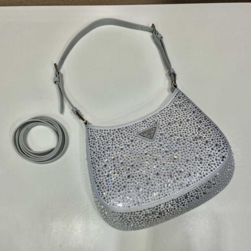 Replica Prada 1BC169 Prada Cleo satin bag with appliqués White 2