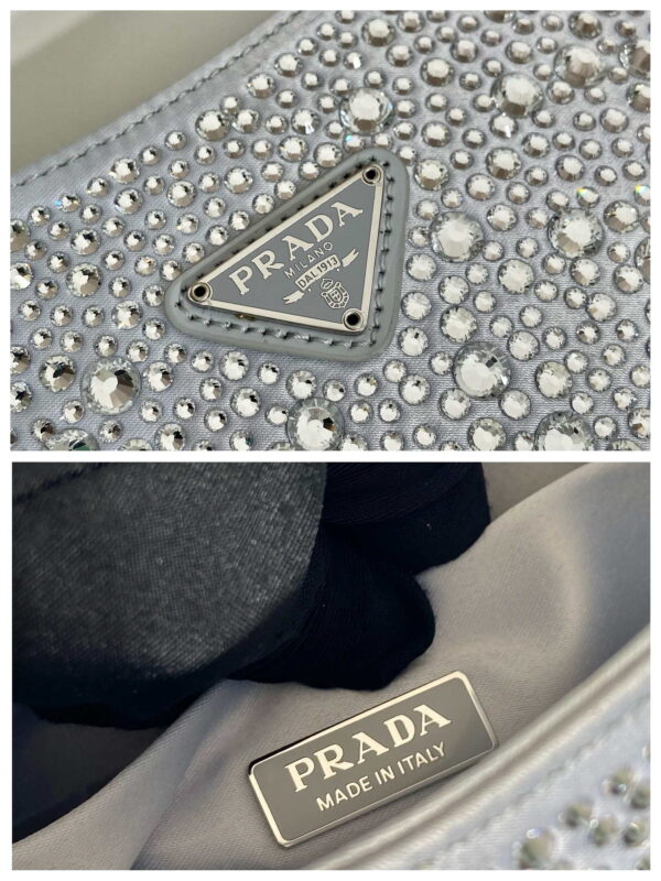 Replica Prada 1BC169 Prada Cleo satin bag with appliqués White 7