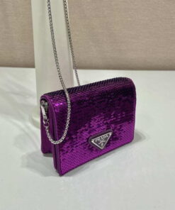 Replica Prada Cardholder with shoulder strap and sequins 1MR024 Purple