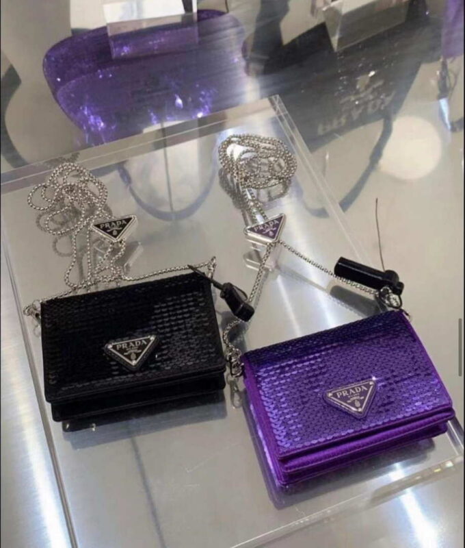 Replica Prada Cardholder with shoulder strap and sequins 1MR024 Purple 9