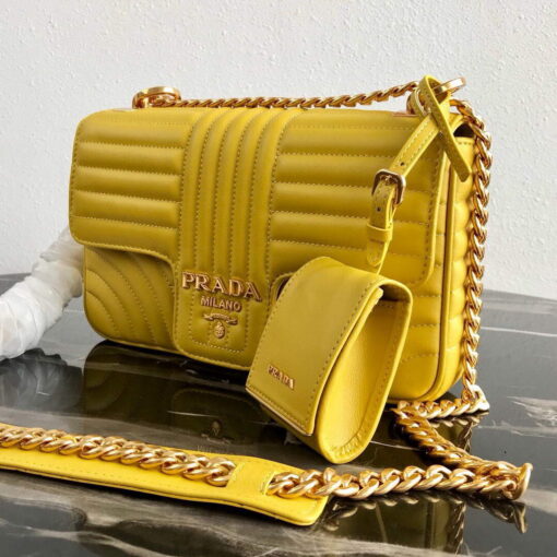 Replica Prada 1BD108 Medium Leather Prada Diagramme Bag Yellow 5