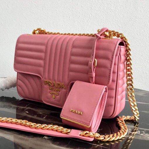 Replica Prada 1BD108 Medium Leather Prada Diagramme Bag Pink 5