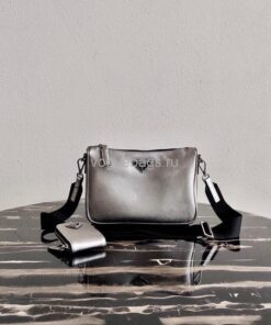 Replica Prada 2VH113 Saffiano Leather Shoulder Bag in Sliver Grey