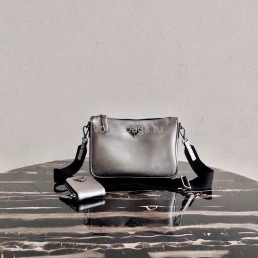 Replica Prada 2VH113 Saffiano Leather Shoulder Bag in Sliver Grey