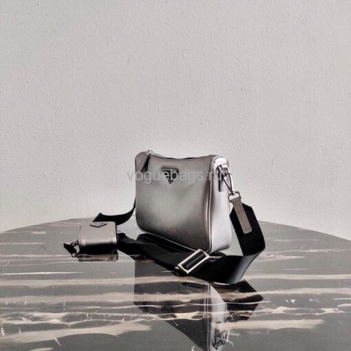 Replica Prada 2VH113 Saffiano Leather Shoulder Bag in Sliver Grey 2