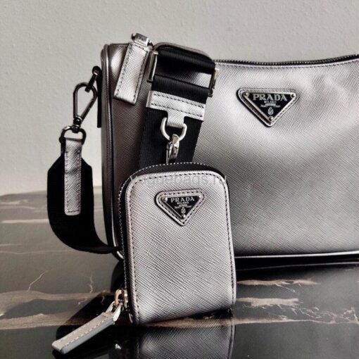 Replica Prada 2VH113 Saffiano Leather Shoulder Bag in Sliver Grey 6