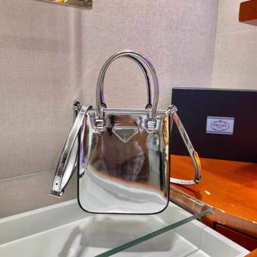 Replica Prada 1BA331 Small Brushed Leather Tote Silver