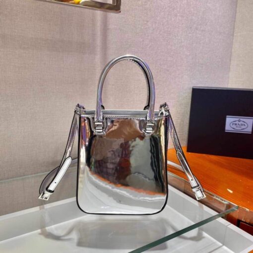 Replica Prada 1BA331 Small Brushed Leather Tote Silver 4