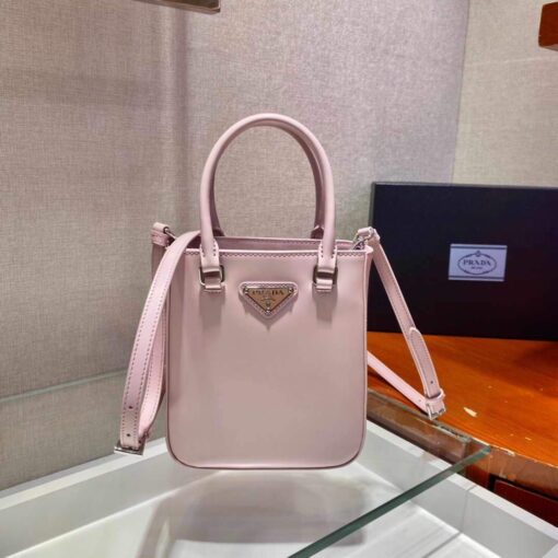 Replica Prada 1BA331 Small Brushed Leather Tote Pink 4