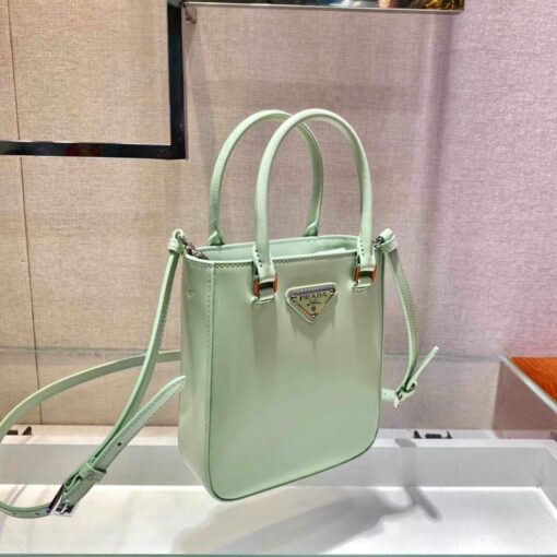 Replica Prada 1BA331 Small Brushed Leather Tote Light Green 2