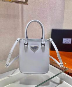 Replica Prada 1BA331 Small Brushed Leather Tote Light Blue