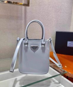 Replica Prada 1BA331 Small Brushed Leather Tote Light Blue 2