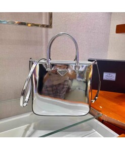 Replica Prada 1BA330 Brushed Leather Tote Bag Silver