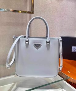 Replica Prada 1BA330 Brushed Leather Tote Bag Light Blue