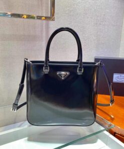 Replica Prada 1BA330 Brushed Leather Tote Bag Black 2