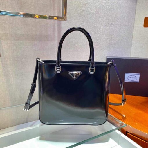 Replica Prada 1BA330 Brushed Leather Tote Bag Black 2